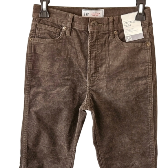 GAP HIGH RISE VINTAGE SLIM CORDUROY PANTS WOMEN'S PETITE SIZE 25|0 - Picture 3 of 16